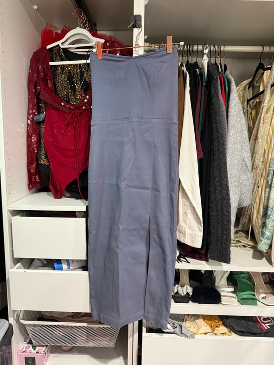 Womenâs Strapless Midi Dress In Slate Blue W/ Slit